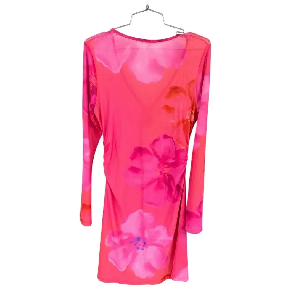 Label of Love Pink Floral Sheer Mesh Swim Cover Up Tunic XL